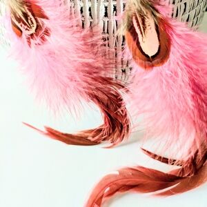 Pink and Brown Feather Earrings